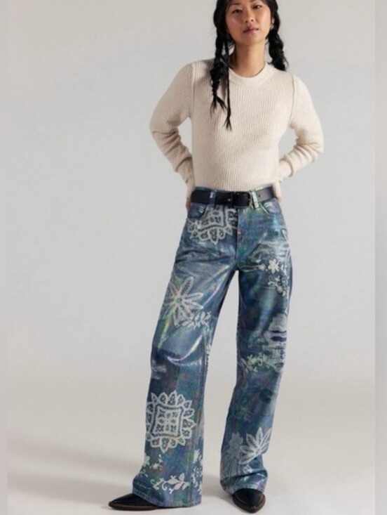 Free People Denim - NWT Free People Tinsley Blue Floral High-Rise Printed Jeans
